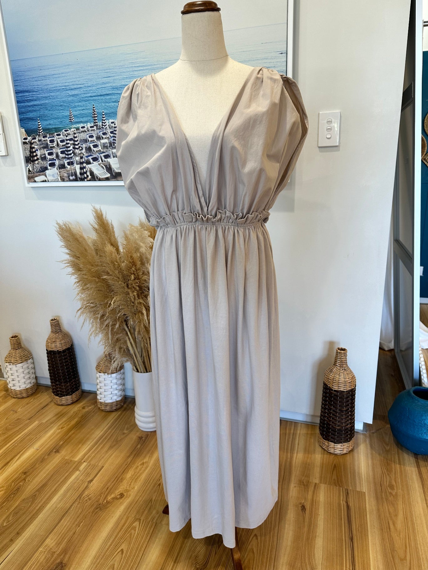 [SALE] Zara - Goddess Dress - Medium - Beige - 100% Cotton