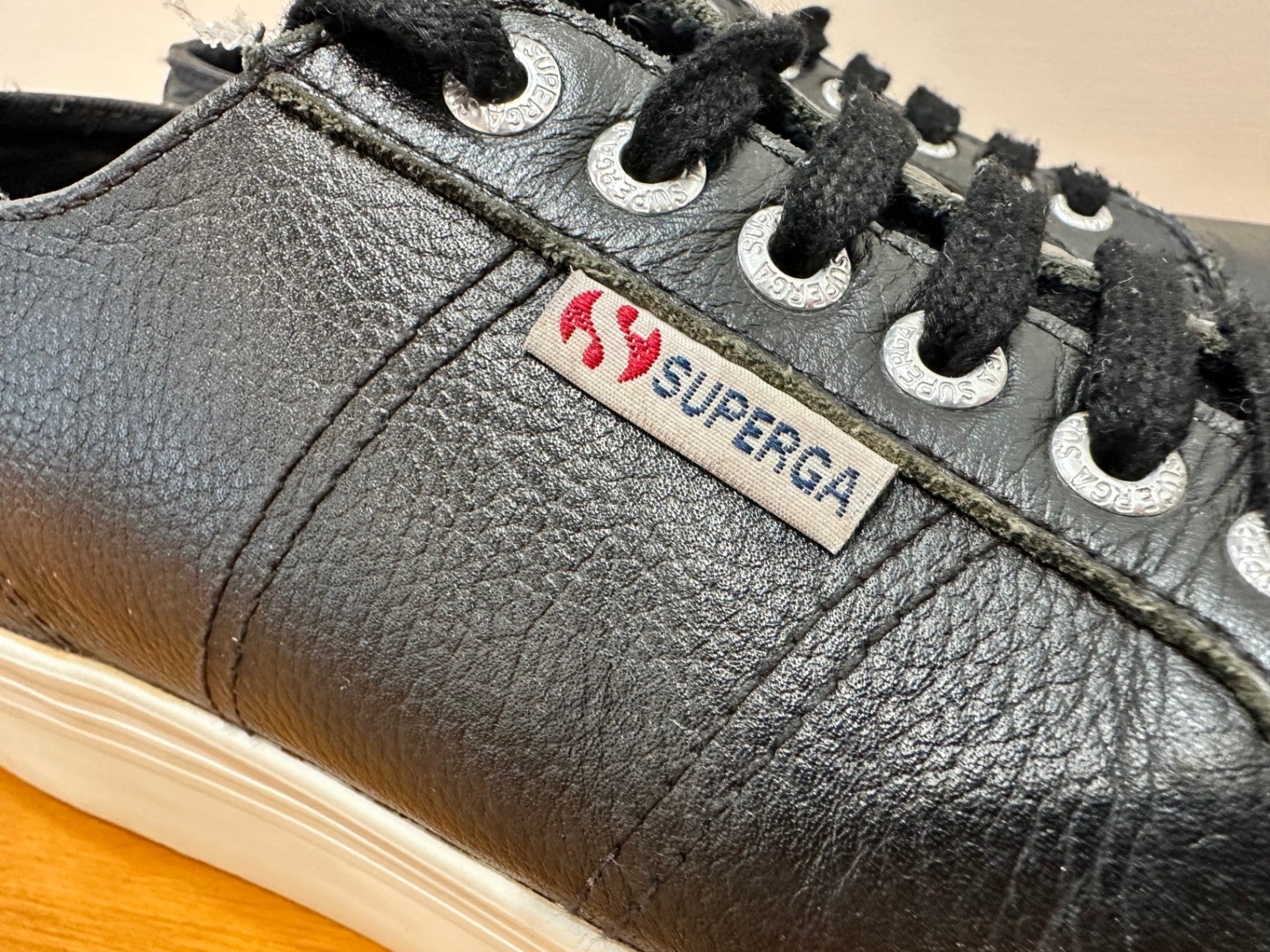 Superga - Black Leather Platform Sneakers - Size EU39