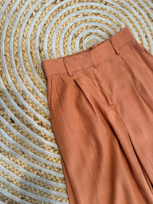 Dotti - Wide Leg Pants - Size 8 - Terracotta - 30% Linen