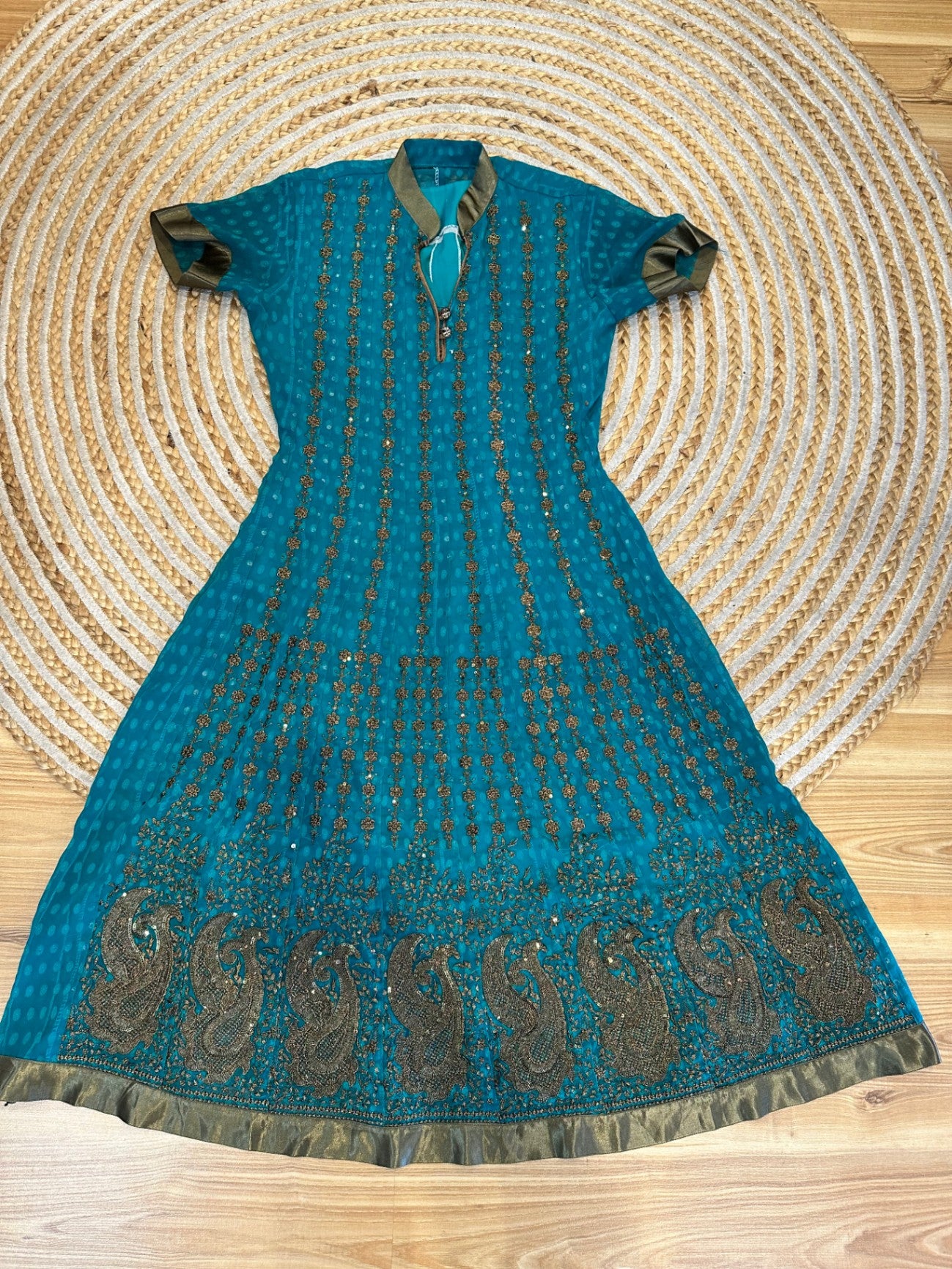 [SALE] Bohemian Dress - Extra Small - Turquoise with Bronze Sequins
