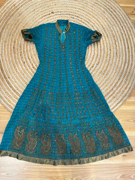 [SALE] Bohemian Dress - Extra Small - Turquoise with Bronze Sequins