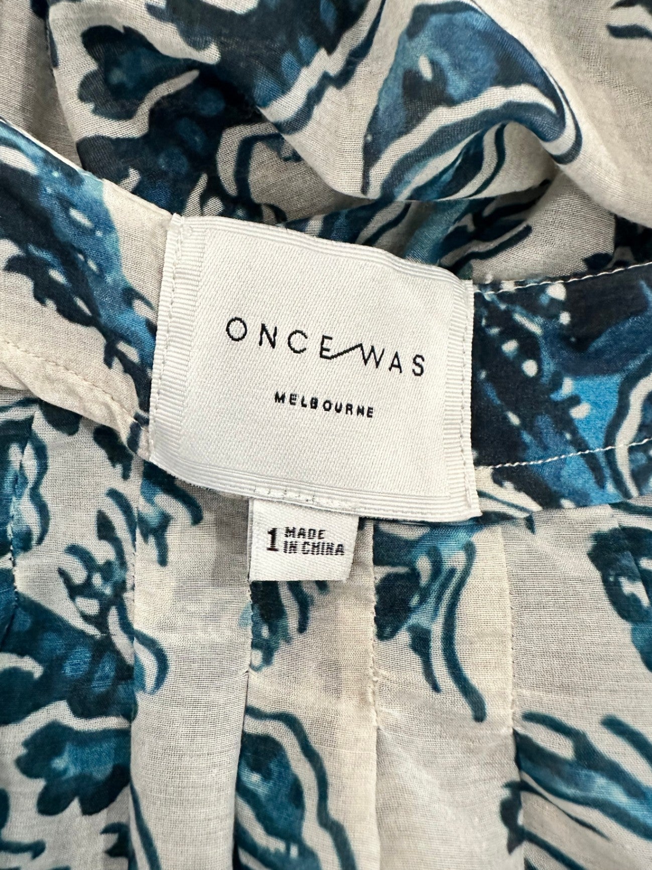 [SALE] OnceWas - Melbourne - 30% Silk + 70% Cotton Dress - Size 1 / Small - Beige and blue RRP: $429.00