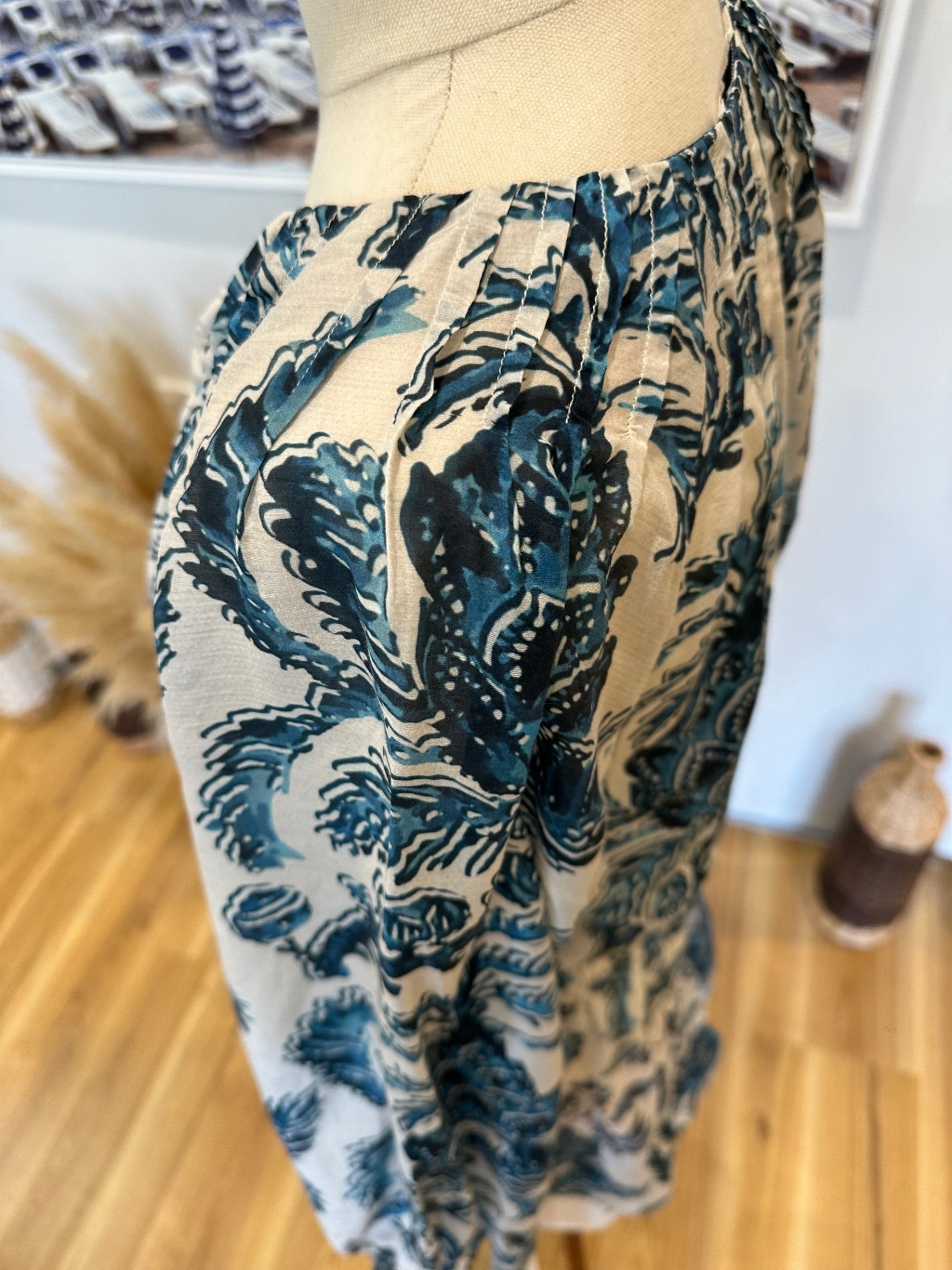 [SALE] OnceWas - Melbourne - 30% Silk + 70% Cotton Dress - Size 1 / Small - Beige and blue RRP: $429.00