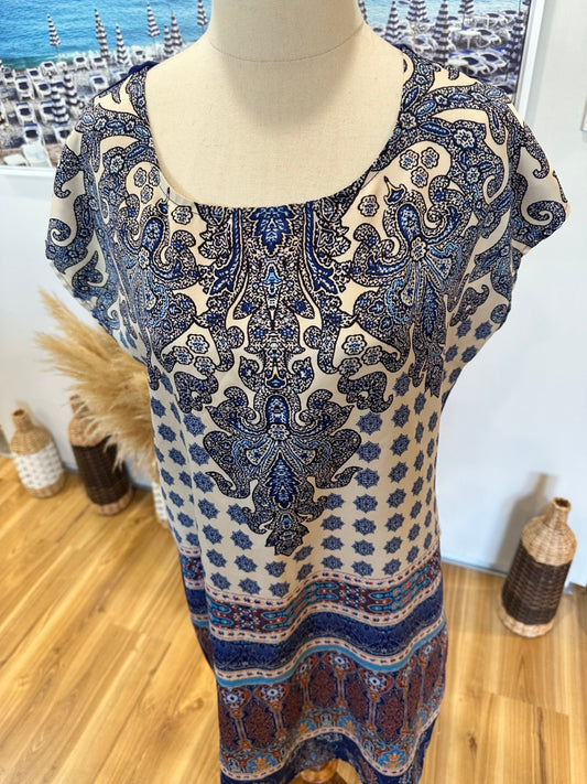 Spirit Dress - Size 12 - Blue and white paisley print