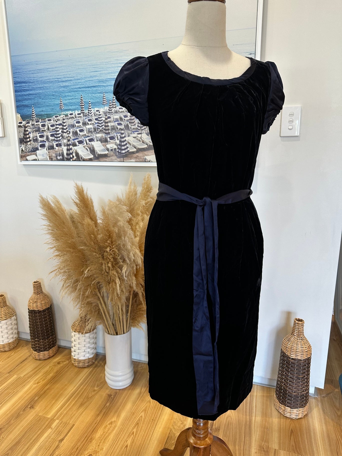 Velvet Dress - Small - Black with navy blue accents