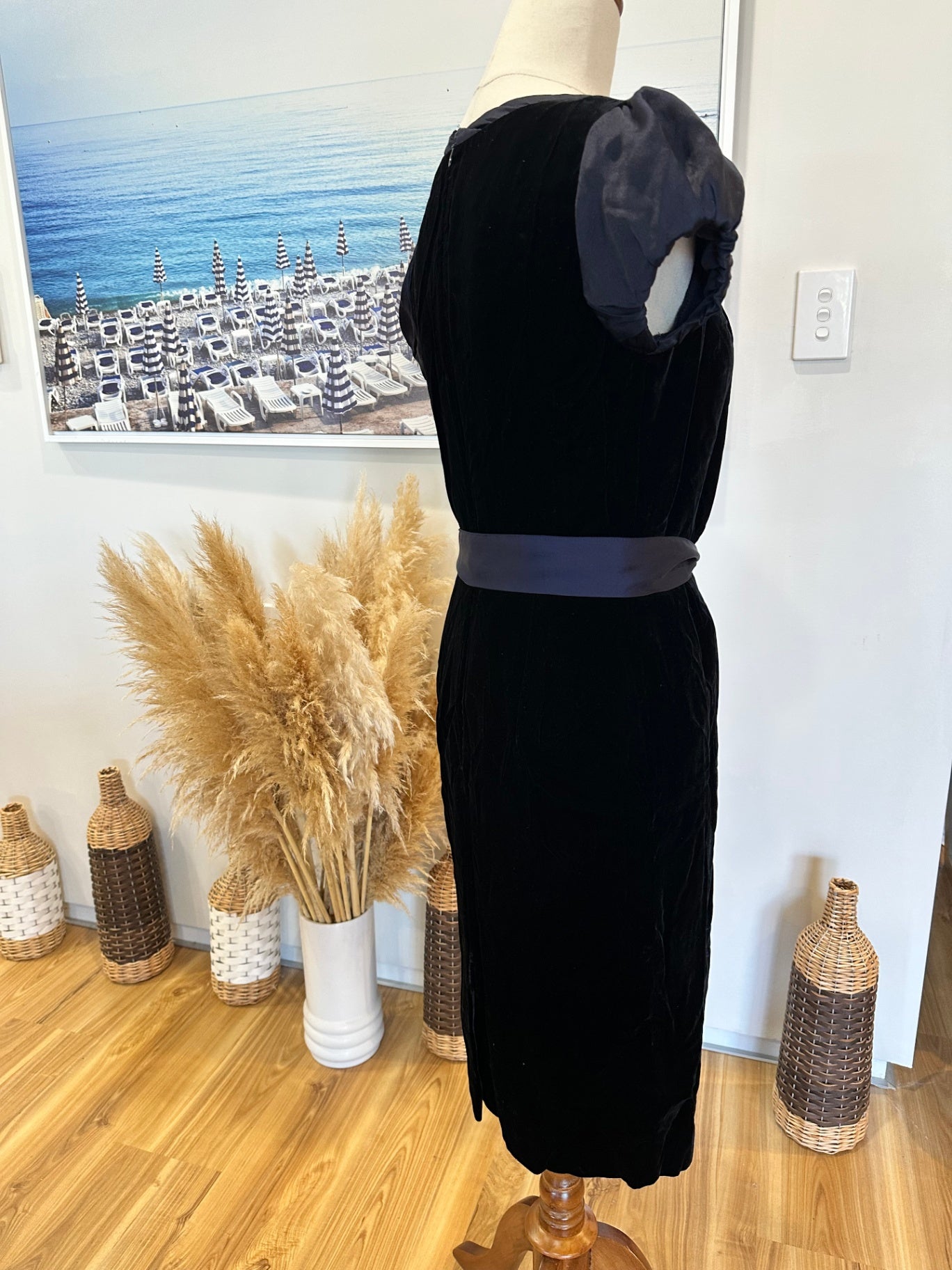 Velvet Dress - Small - Black with navy blue accents