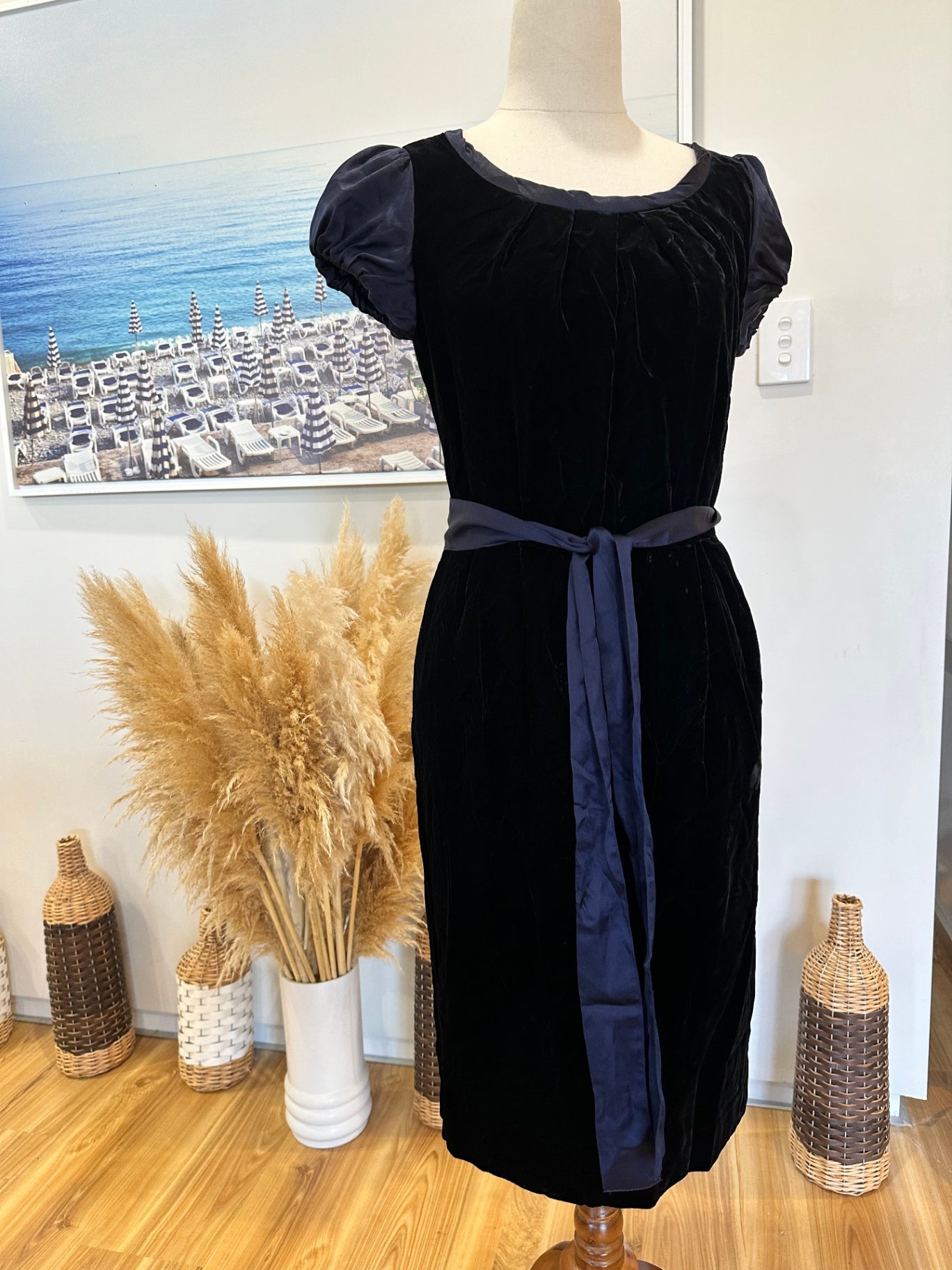Velvet Dress - Small - Black with navy blue accents
