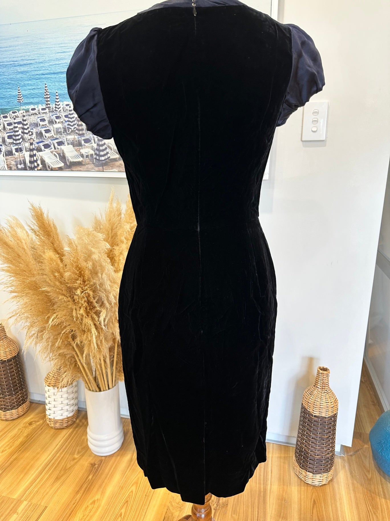 Velvet Dress - Small - Black with navy blue accents