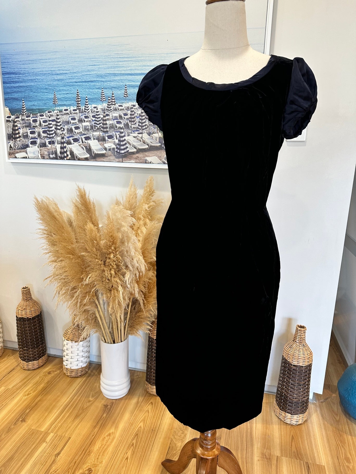 Velvet Dress - Small - Black with navy blue accents