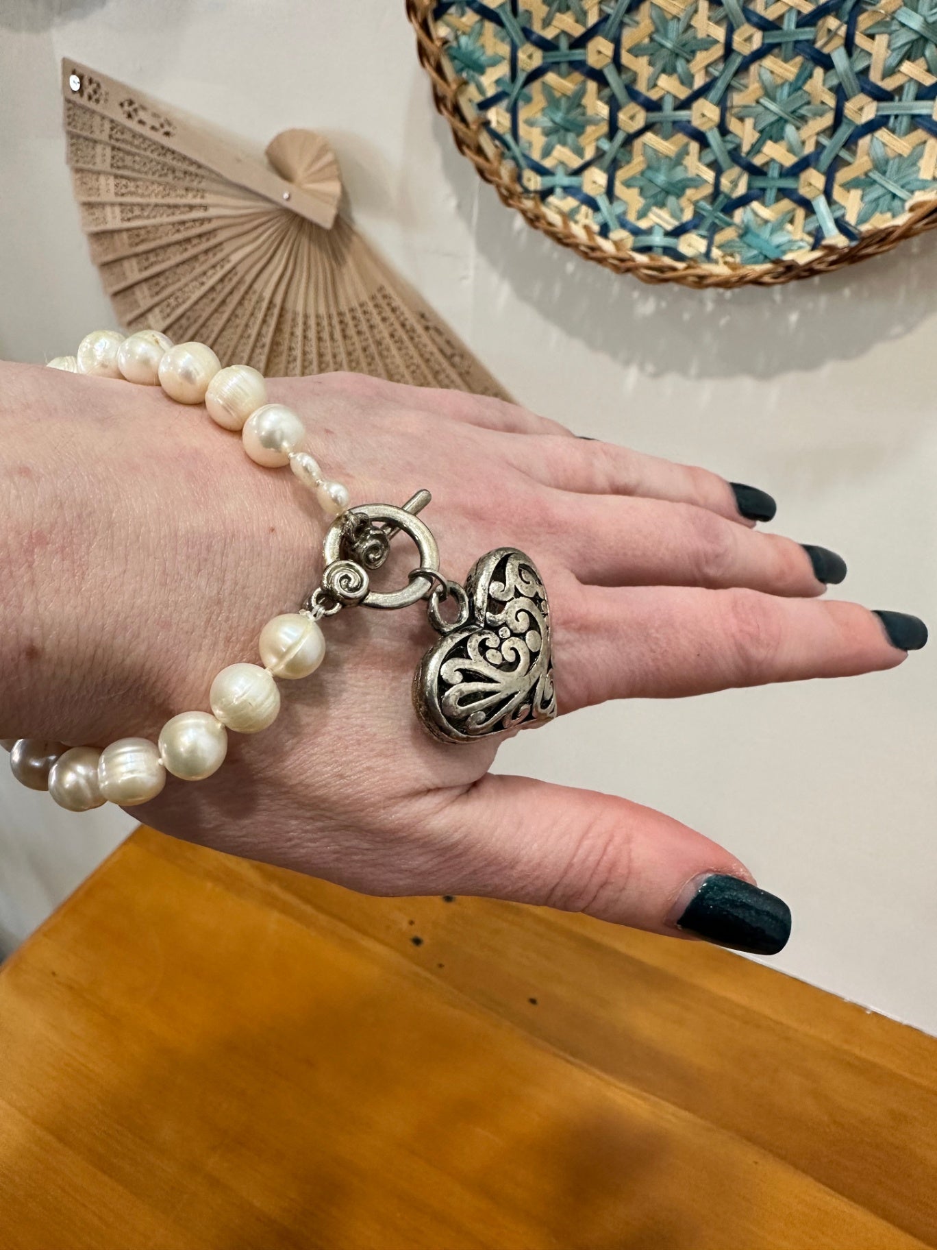 Pearl Bracelet with Heart Pendant