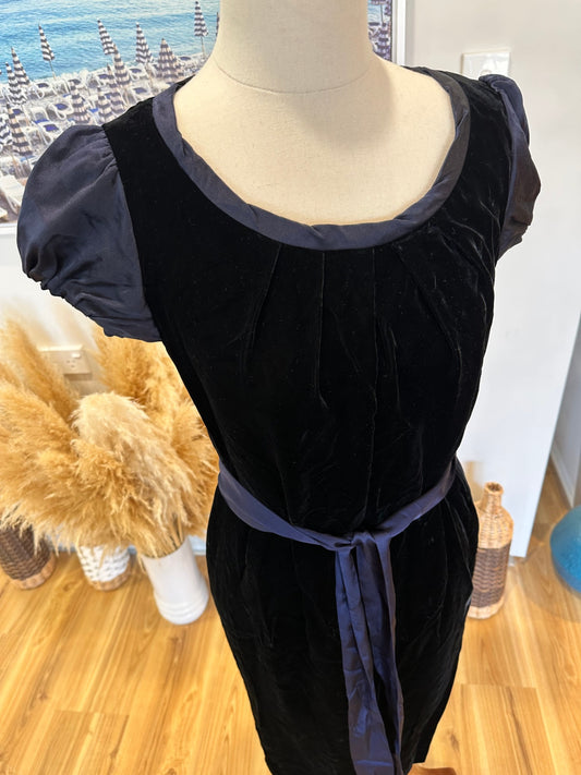 Velvet Dress - Small - Black with navy blue accents
