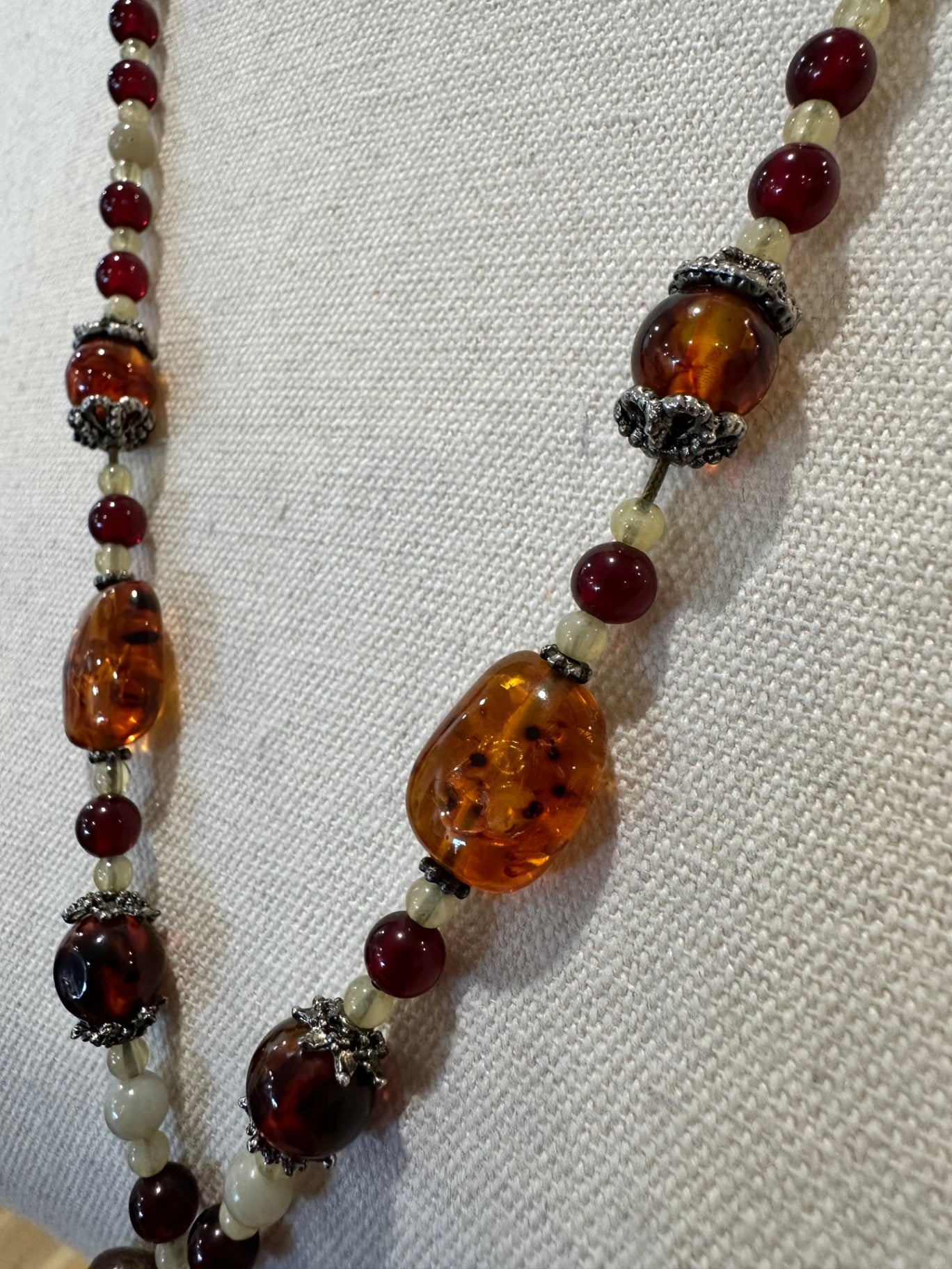Necklace - Amber and Brown with Heart Pendant