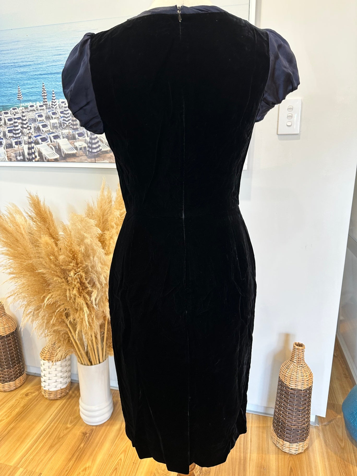 Velvet Dress - Small - Black with navy blue accents