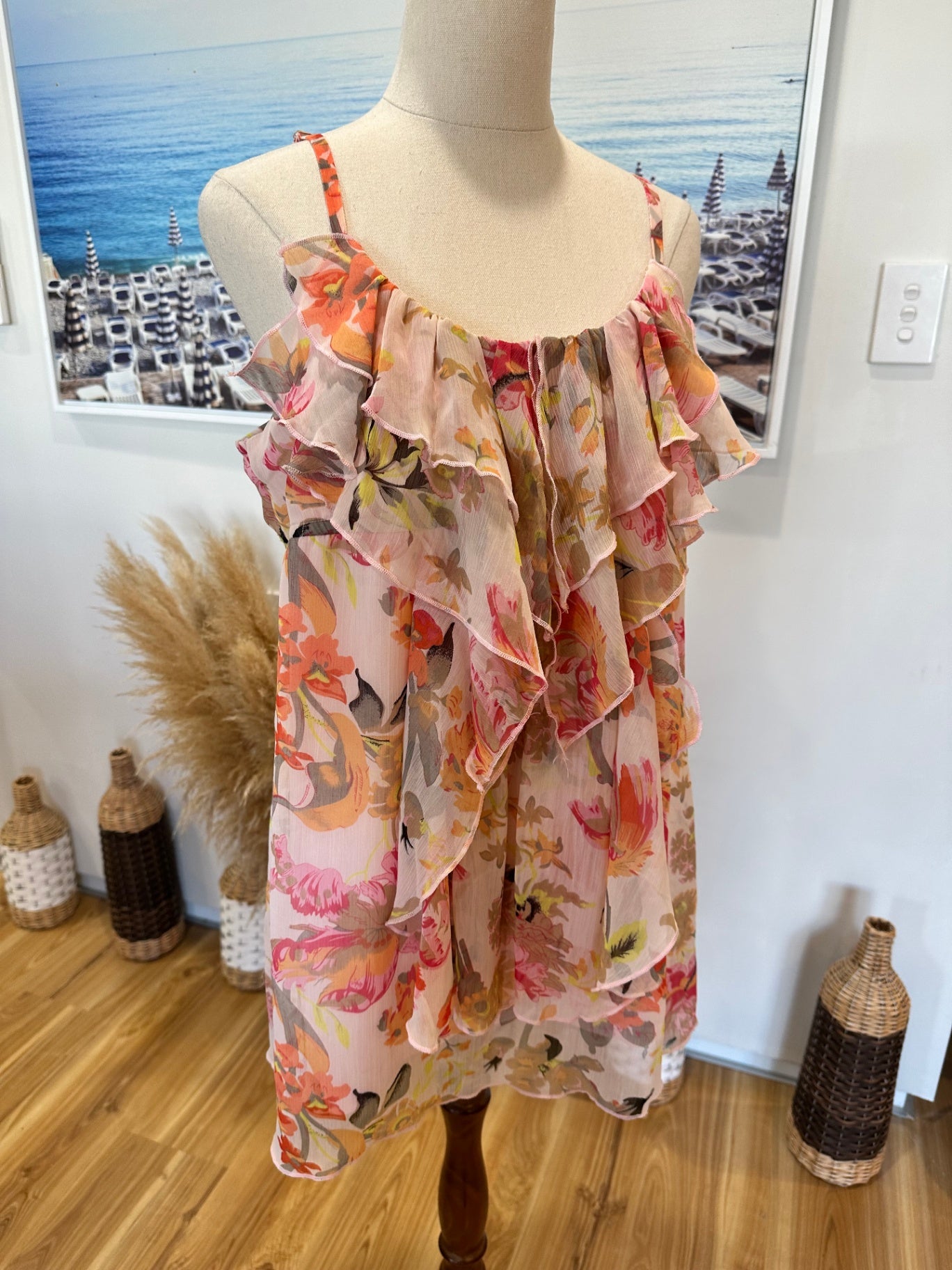 Summer Top - Size 12 - Pink with multi-colour floral print