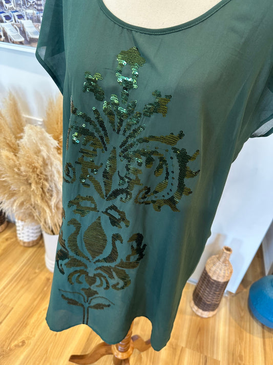 Emerald Green Sequin Top - Large