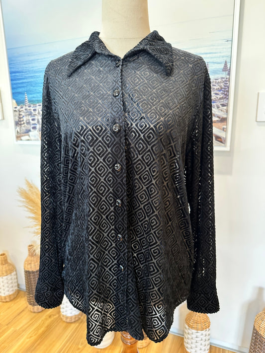 Paulls - Velvet Blouse - Medium - Black