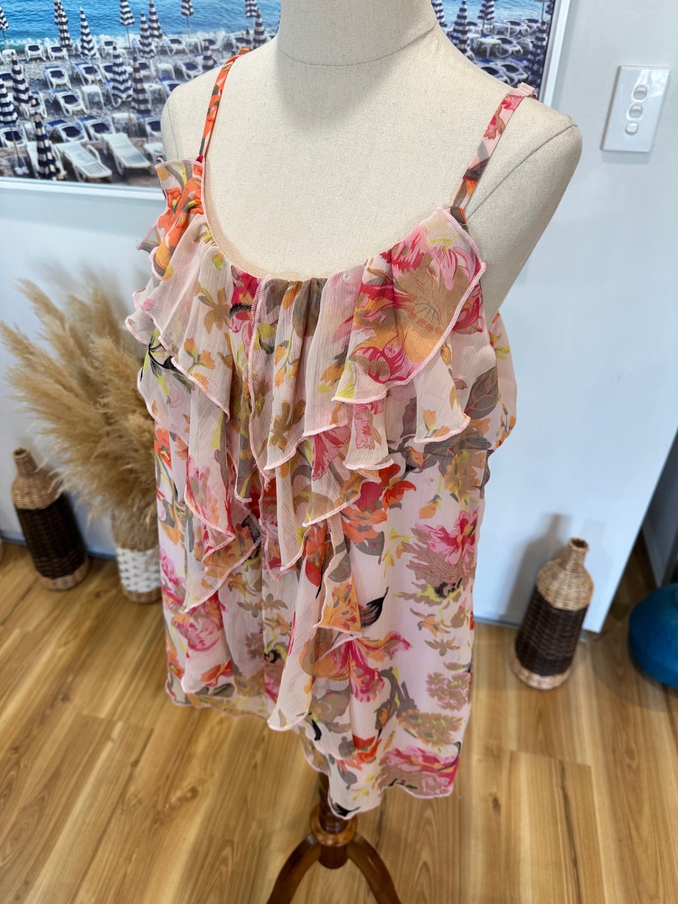 Summer Top - Size 12 - Pink with multi-colour floral print