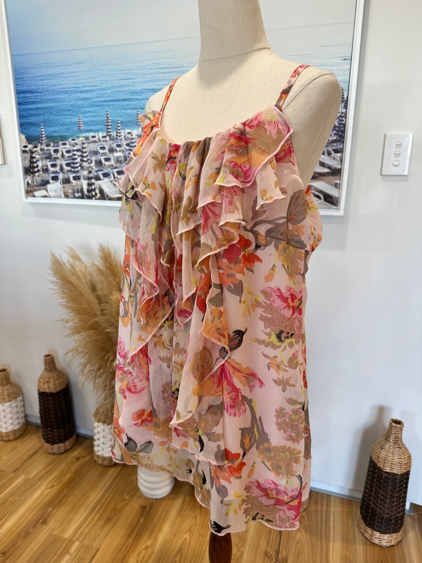 Summer Top - Size 12 - Pink with multi-colour floral print