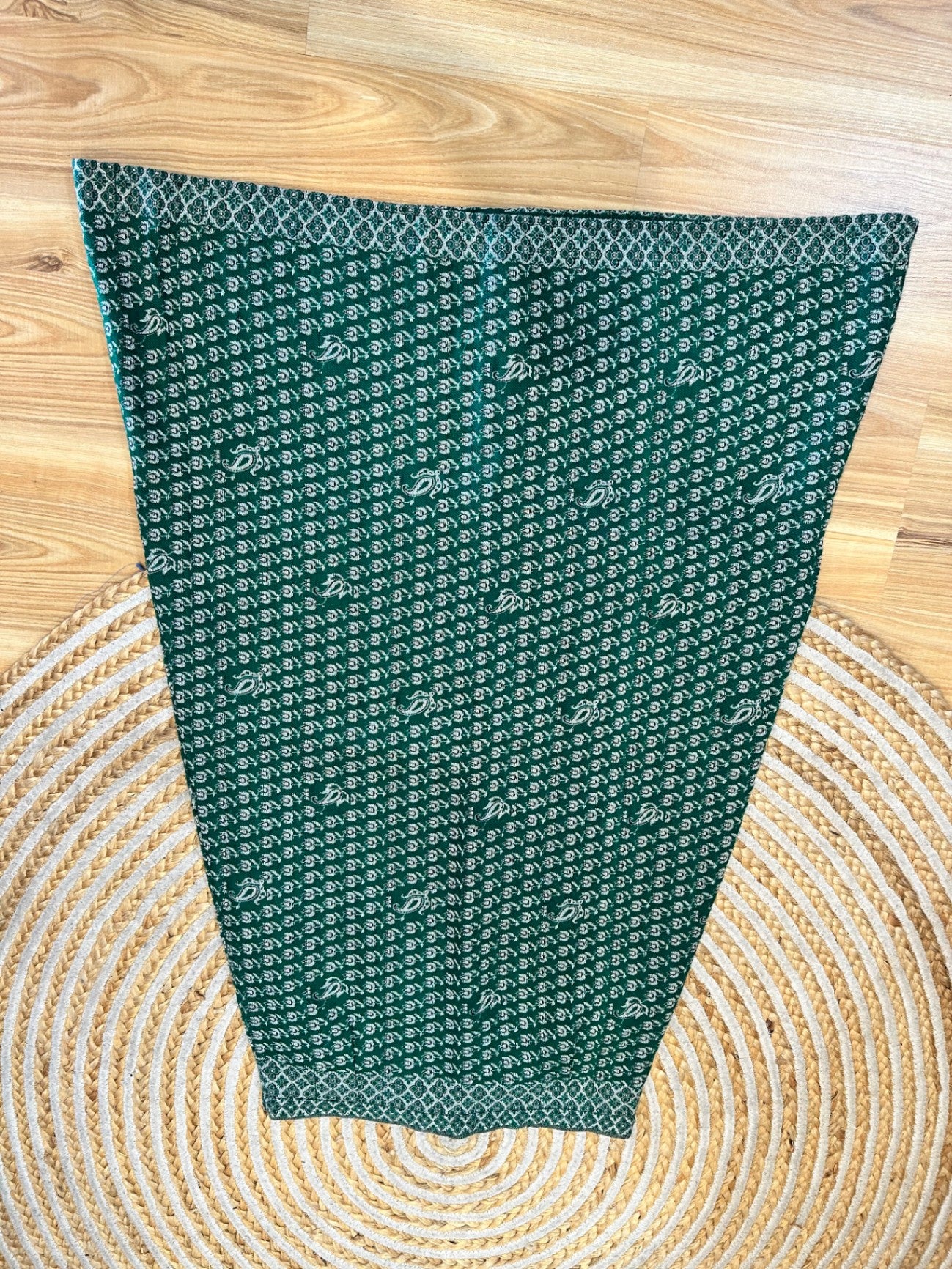 Vintage Bohemian A-Line Skirt - Green / White - 100% Cotton