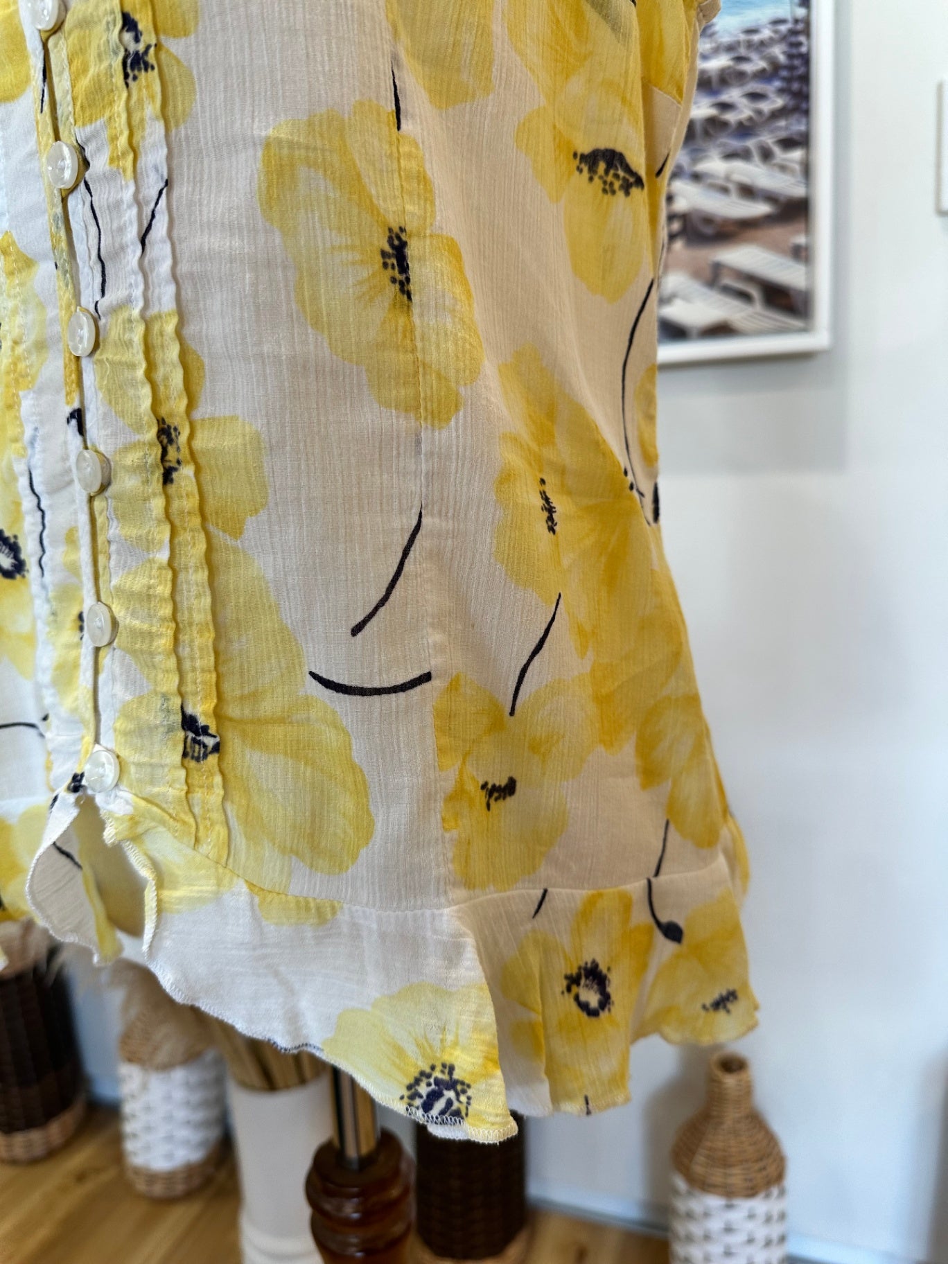 Per Una - Summer Blouse - Size 12 - Yellow Poppies - 100% Cotton