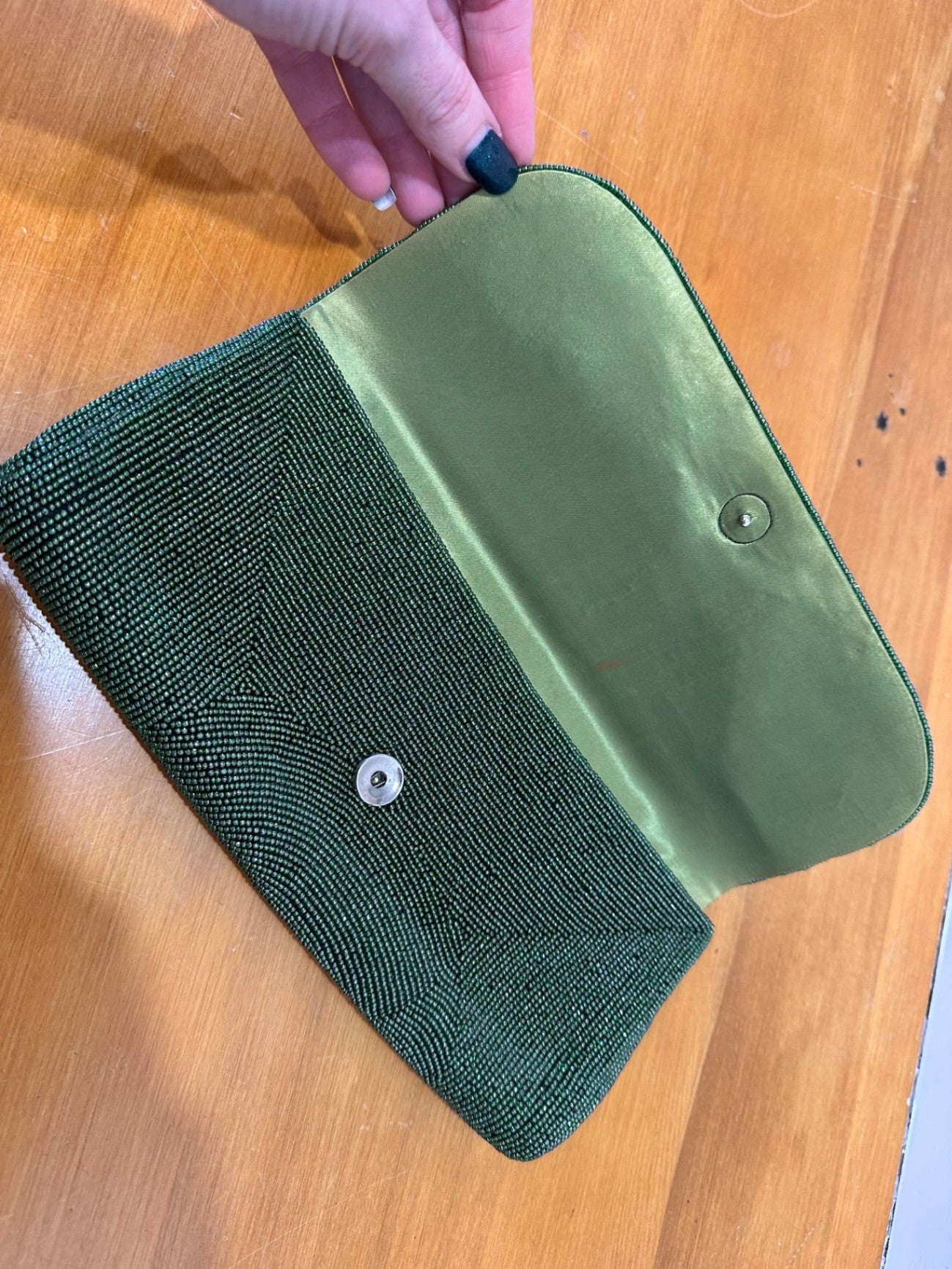 Vintage Beaded Clutch - Green w Floral Motif