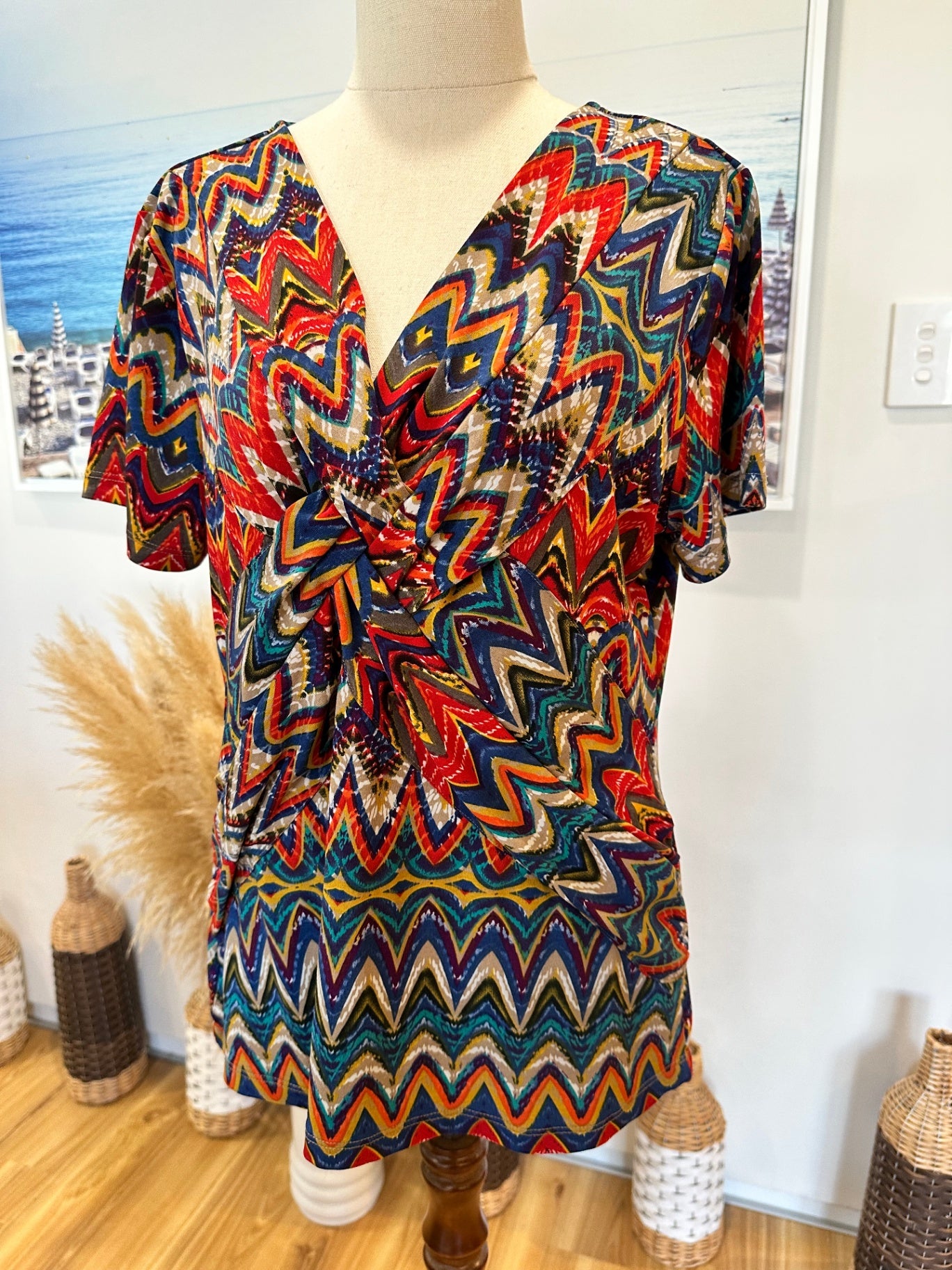 V Neck Blouse - Medium - Missoni-esque Pattern 