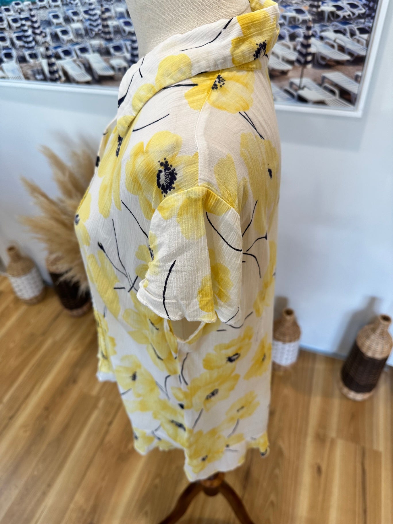 Per Una - Summer Blouse - Size 12 - Yellow Poppies - 100% Cotton