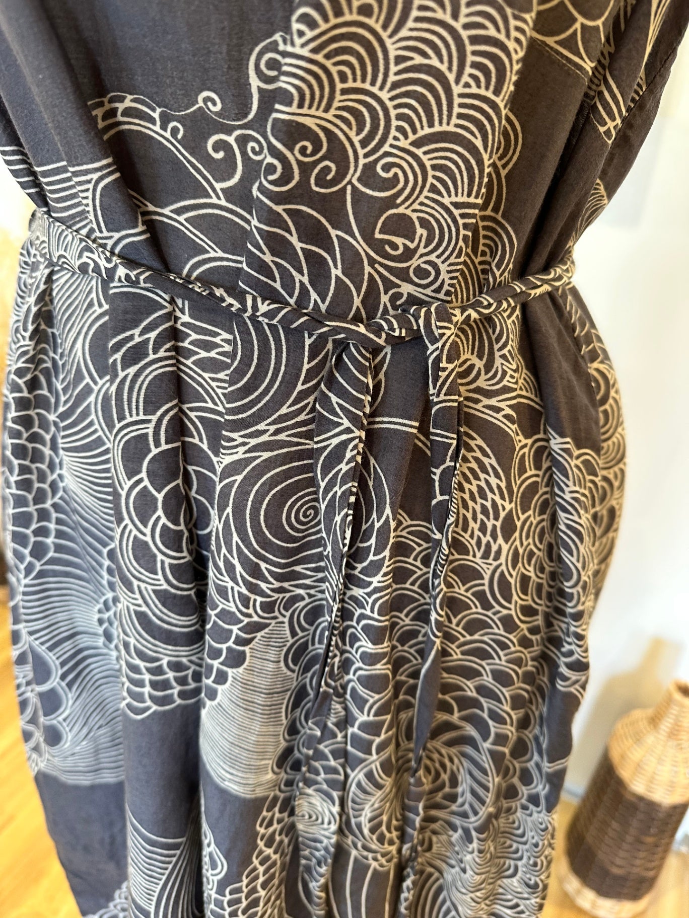 Caravan - Dress - Size: Large - Grey + Cream - 95% Silk + 5% Cotton