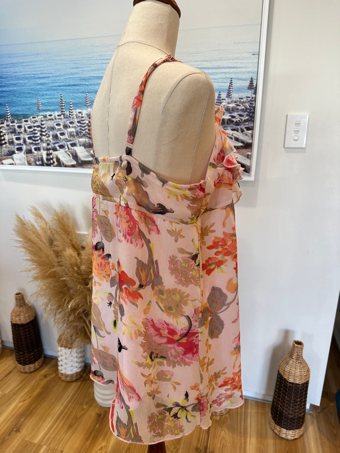 Summer Top - Size 12 - Pink with multi-colour floral print