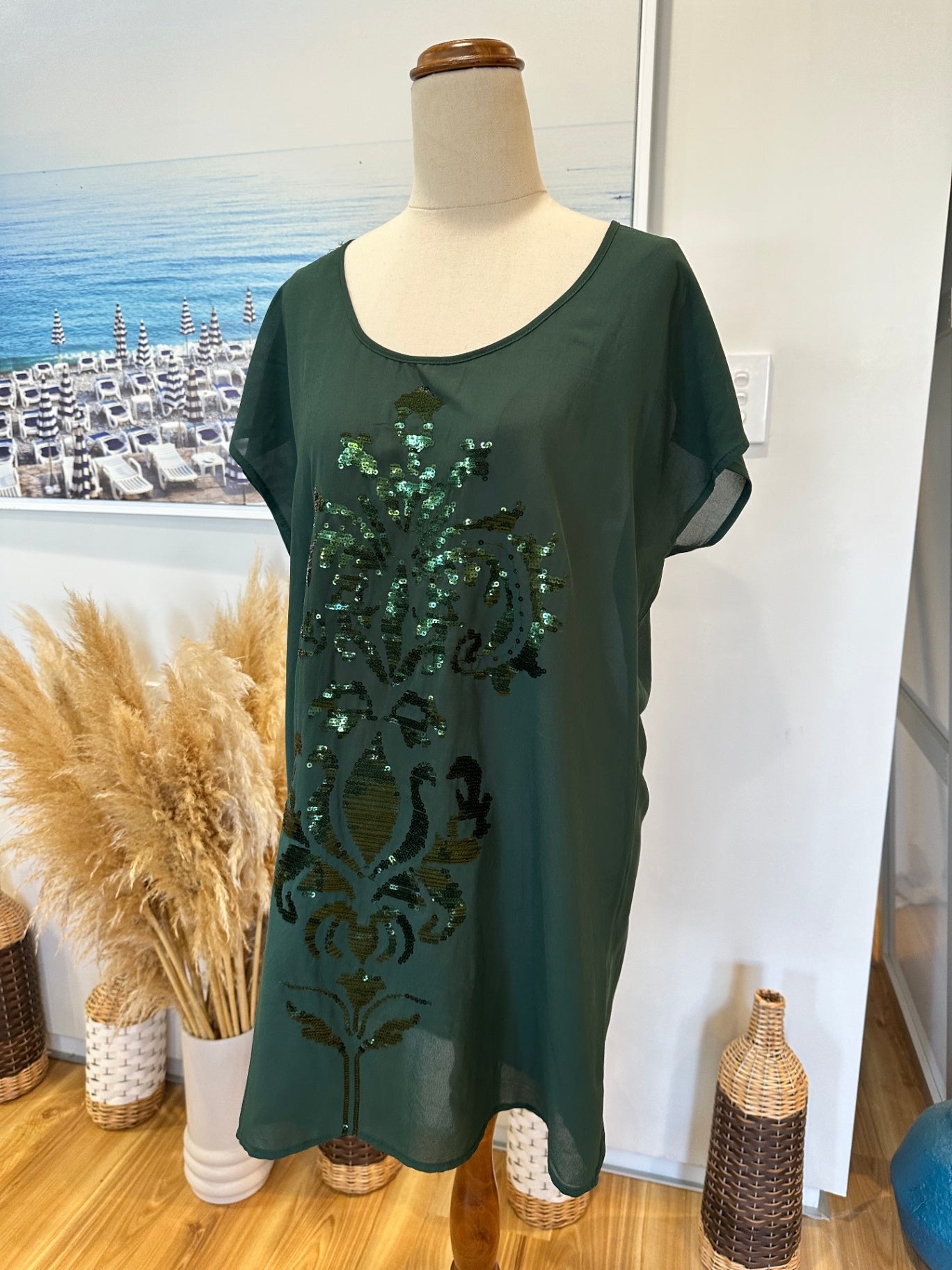 Emerald Green Sequin Top - Large