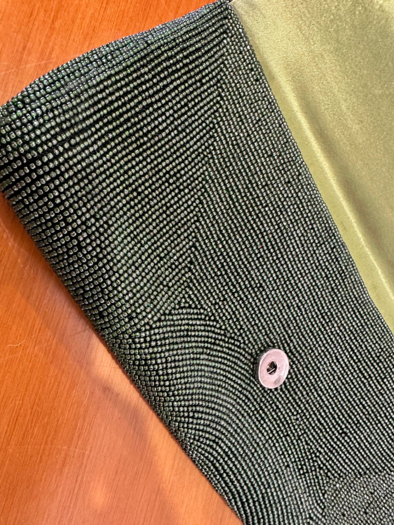 Vintage Beaded Clutch - Green w Floral Motif