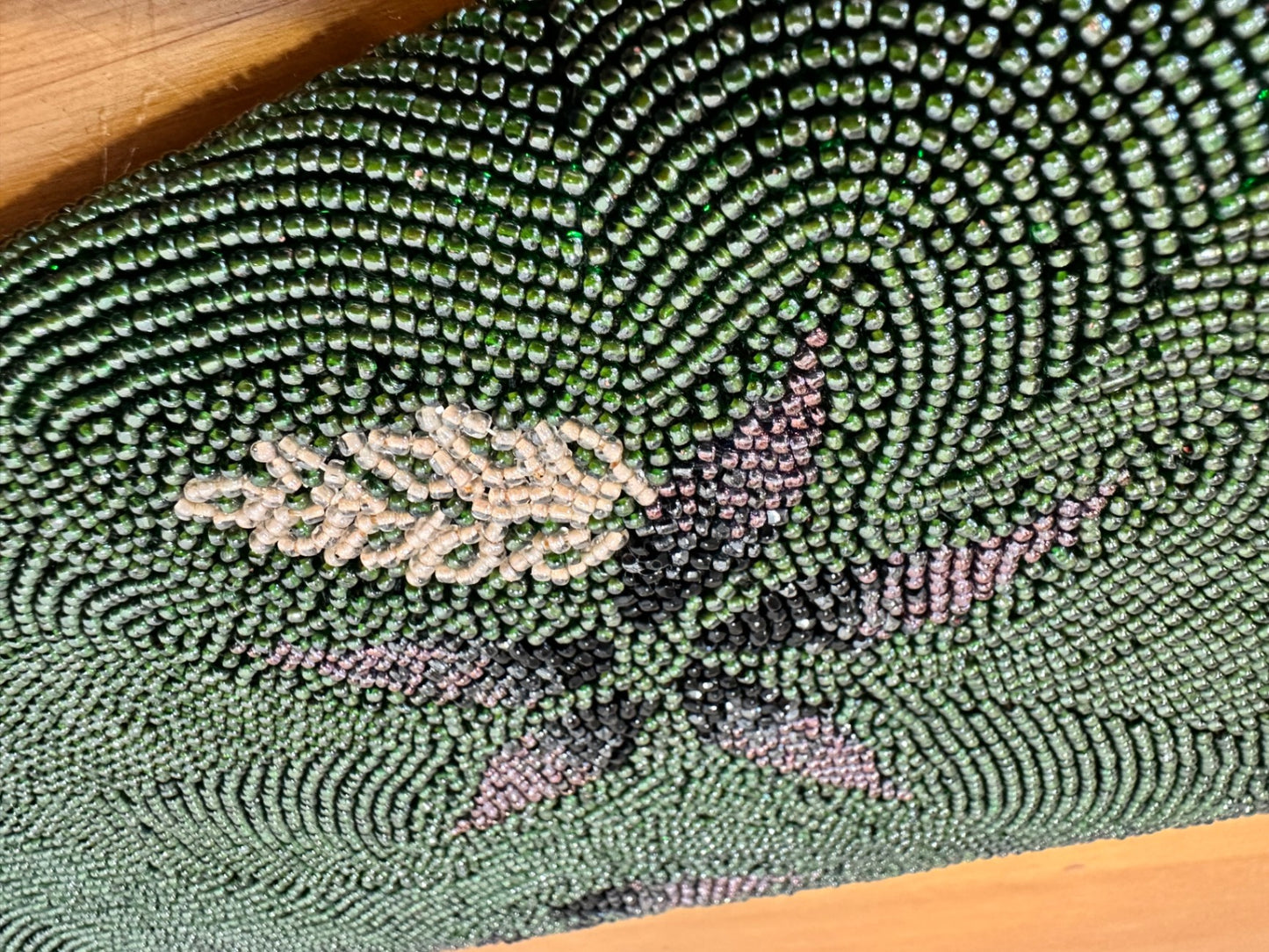 Vintage Beaded Clutch - Green w Floral Motif