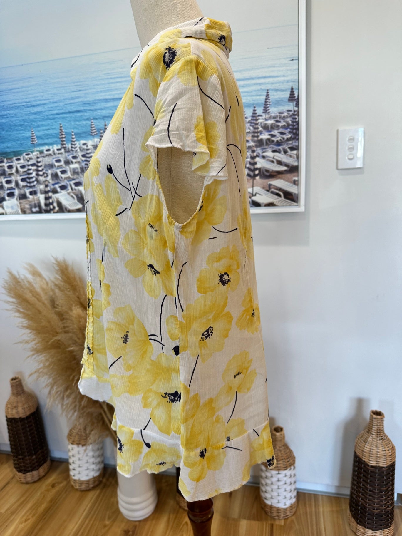 Per Una - Summer Blouse - Size 12 - Yellow Poppies - 100% Cotton