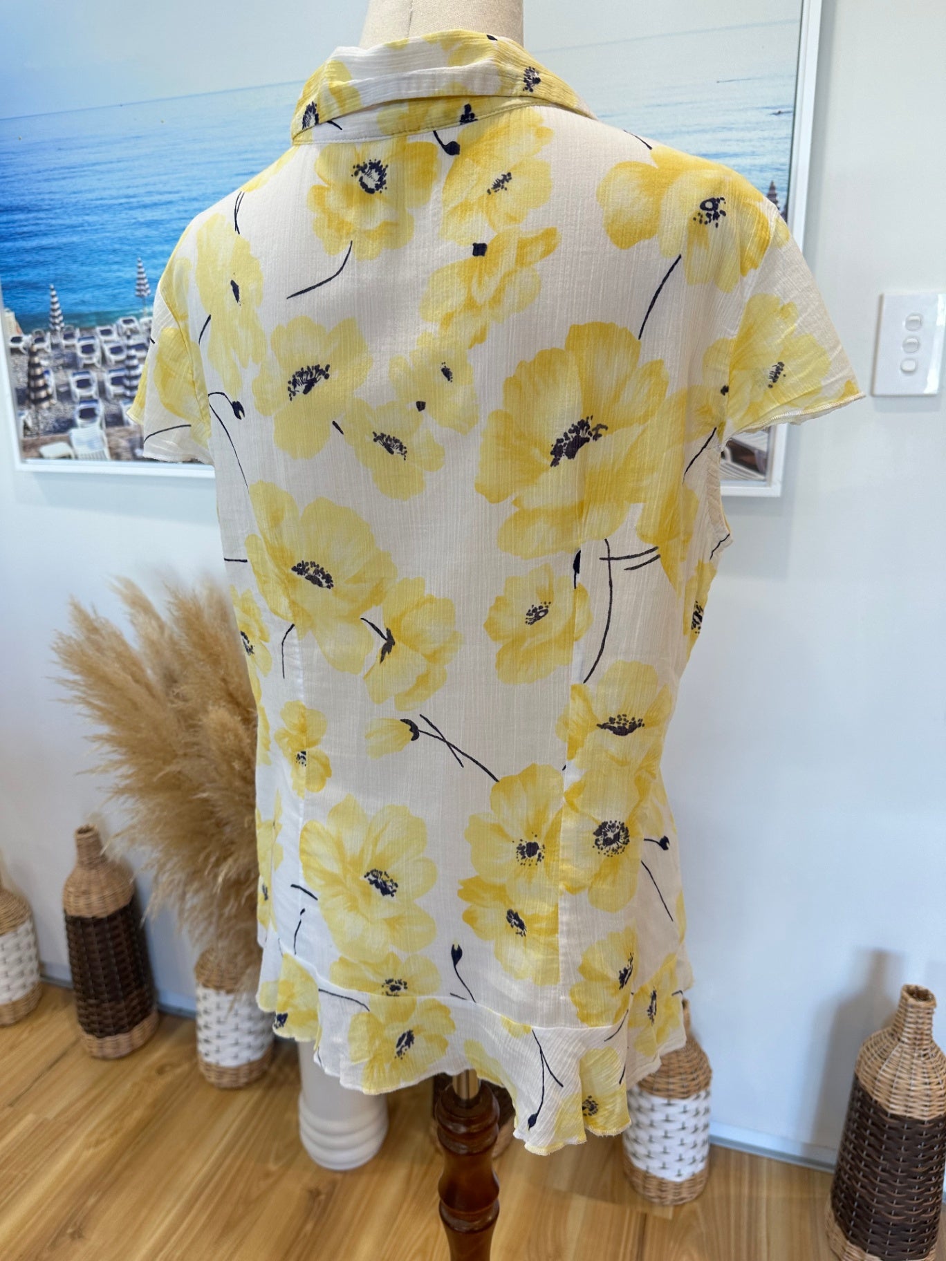 Per Una - Summer Blouse - Size 12 - Yellow Poppies - 100% Cotton