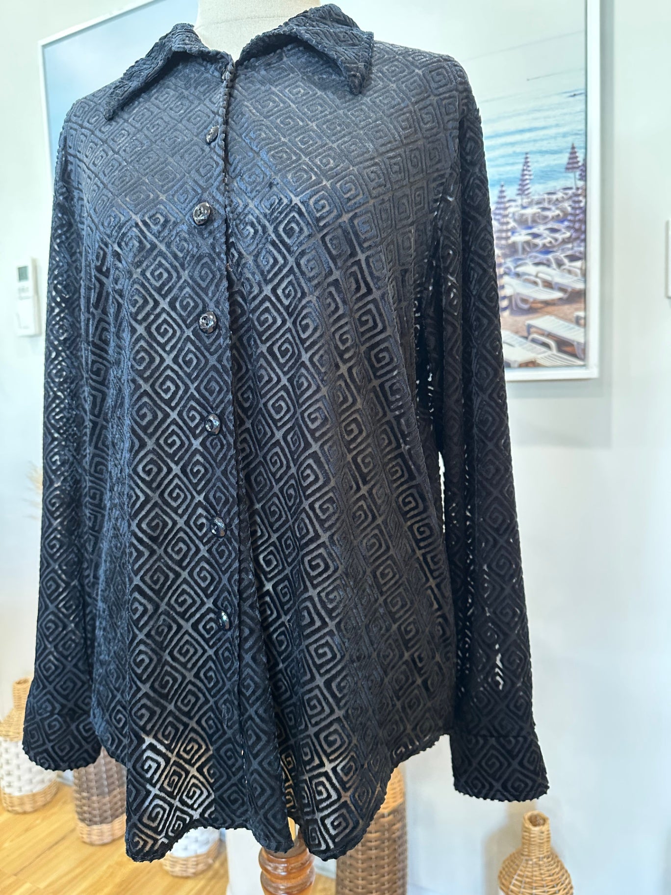 Paulls - Velvet Blouse - Medium - Black