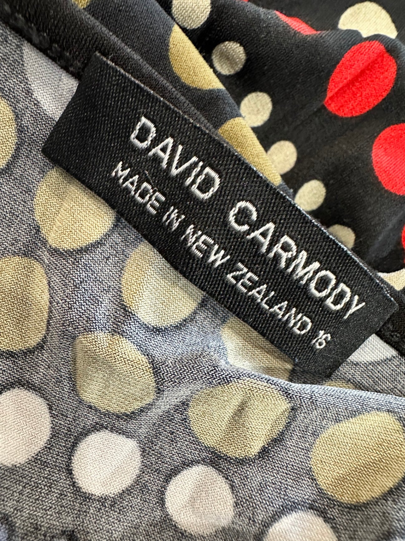 David Carmody - Asymmetrical Top - Size 16 - Black with red, white, and gold patterns