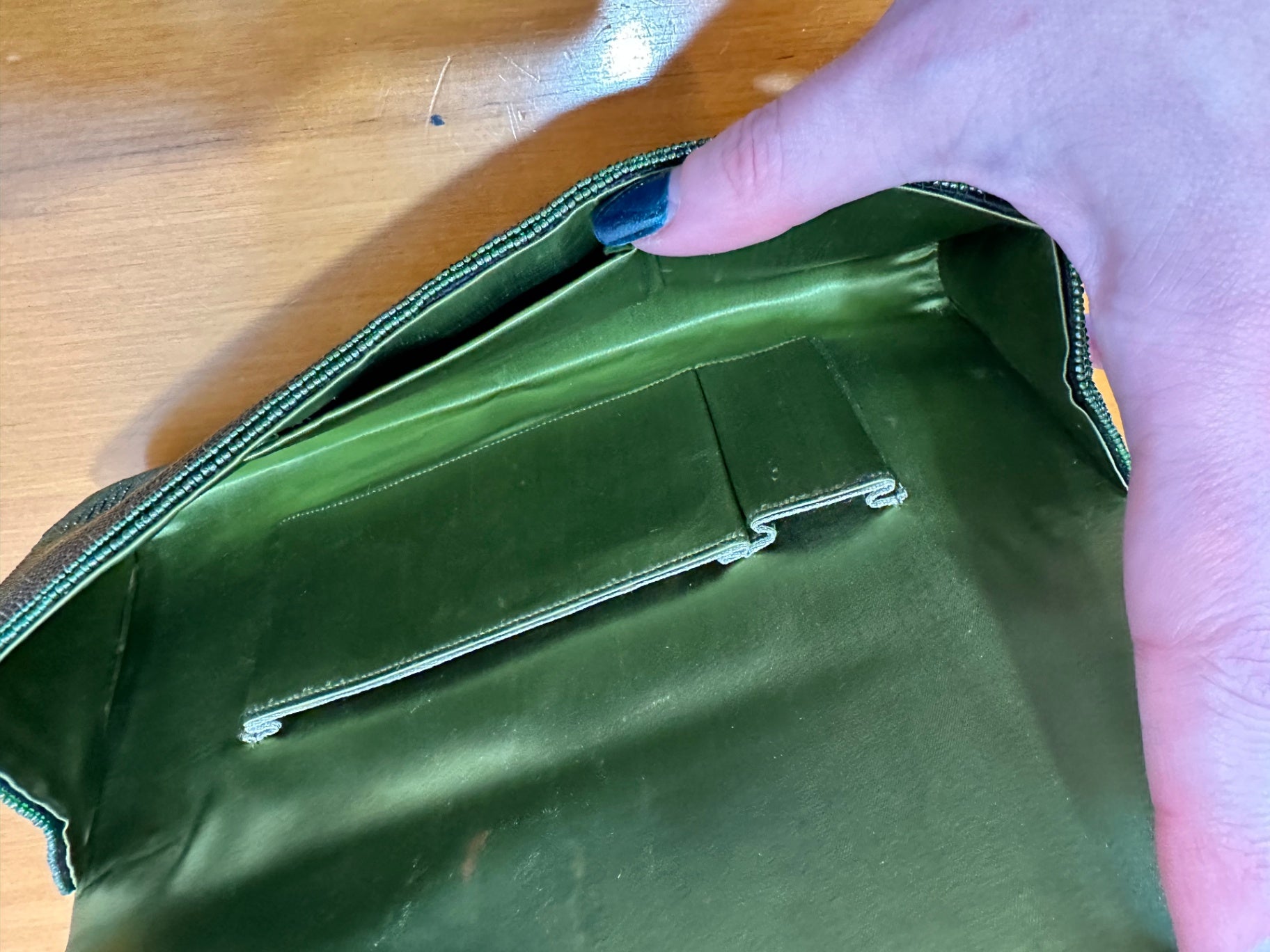 Vintage Beaded Clutch - Green w Floral Motif