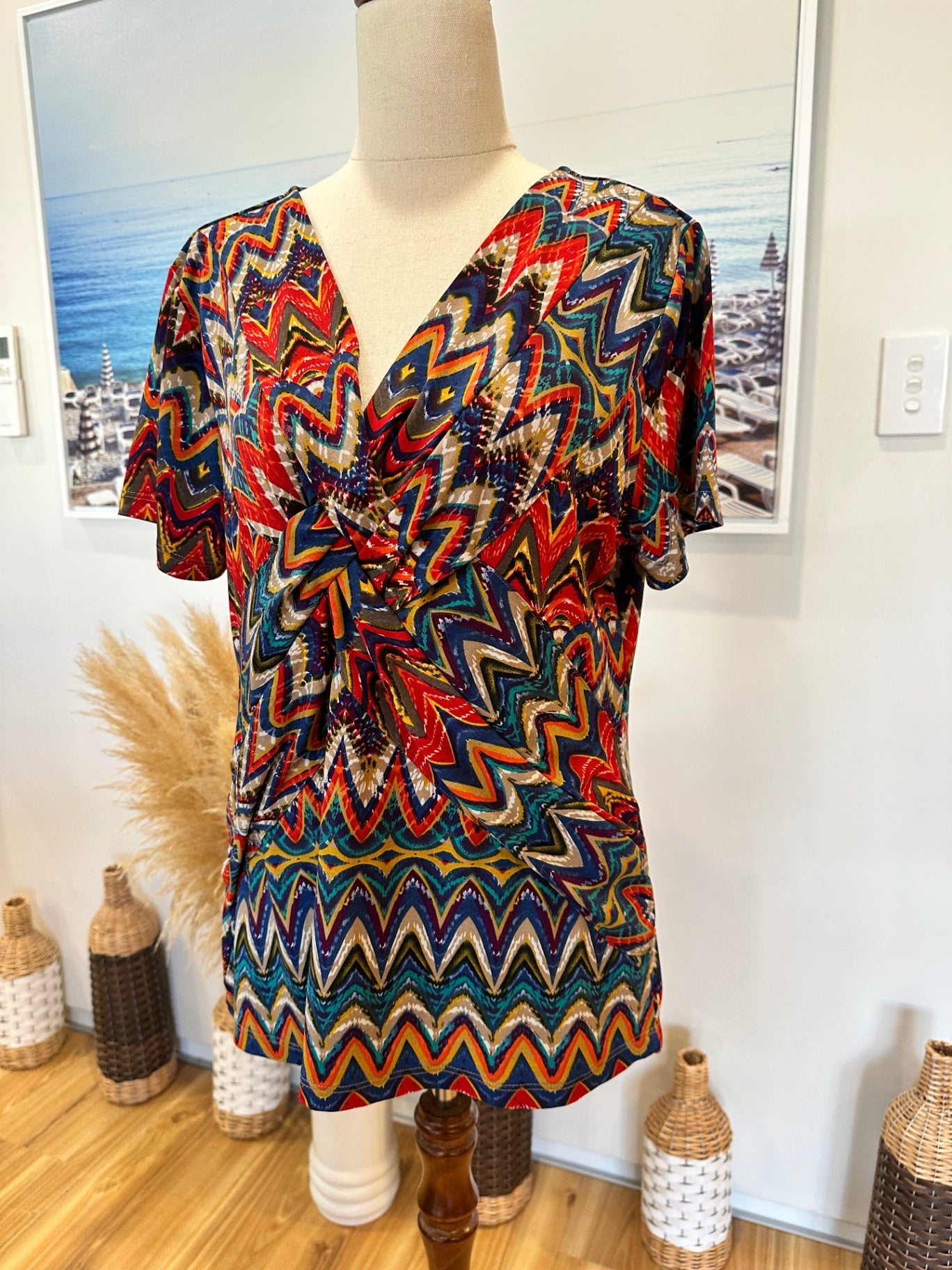 V Neck Blouse - Medium - Missoni-esque Pattern 