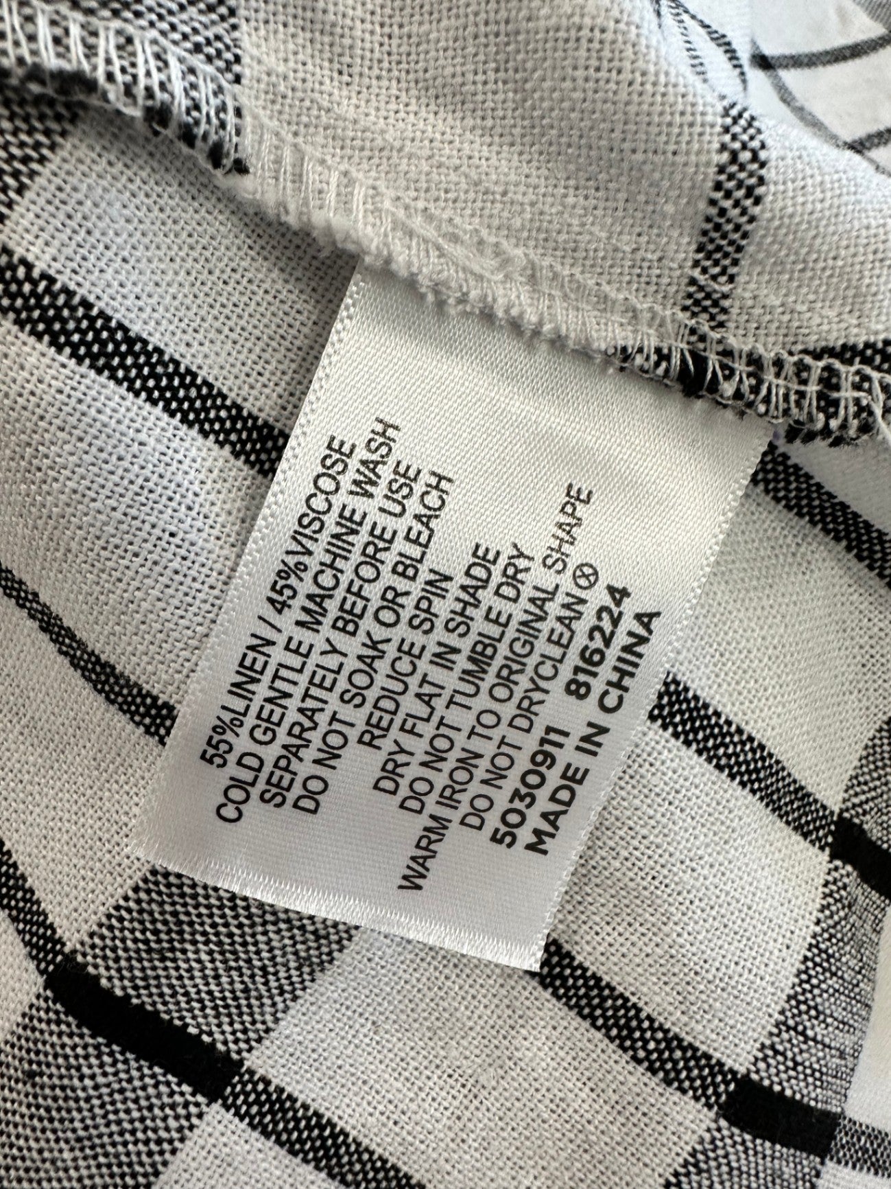 Spirit - Checked Black + White Dress - Size 16 - 30% Linen