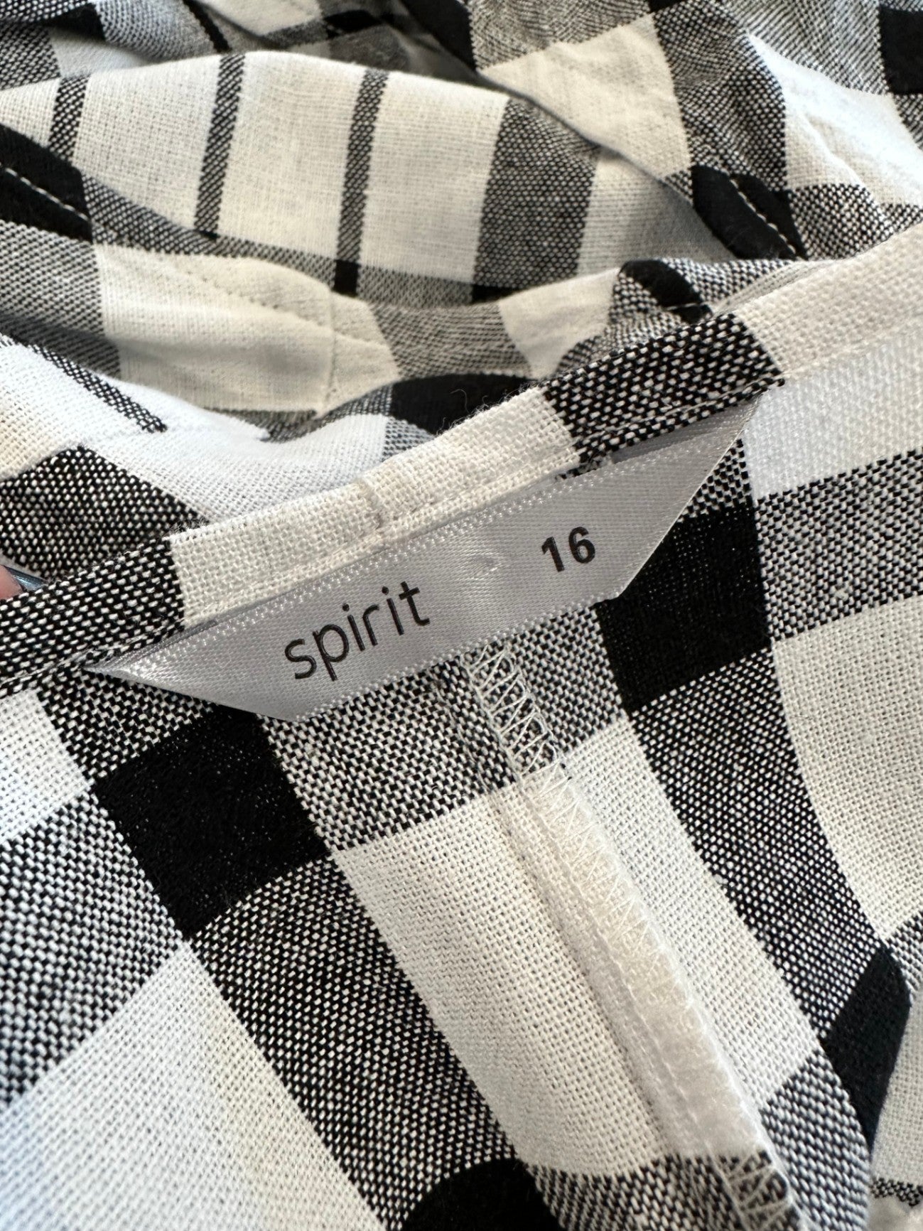 Spirit - Checked Black + White Dress - Size 16 - 30% Linen