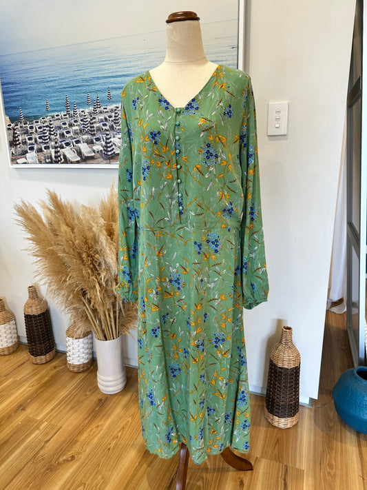 Bohemian Dress - Large - Green / Mustard / Blue