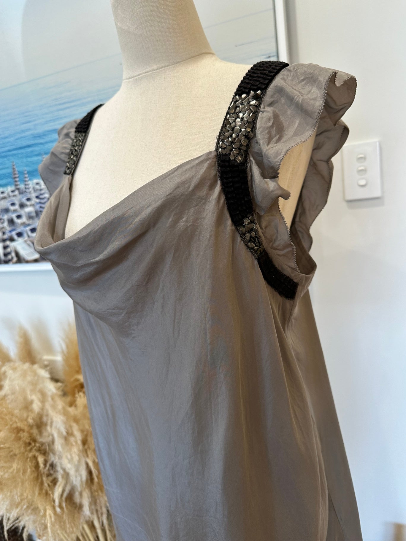 Hugo Boss (Orange Label) 100% Silk Grey Dress - Size Medium