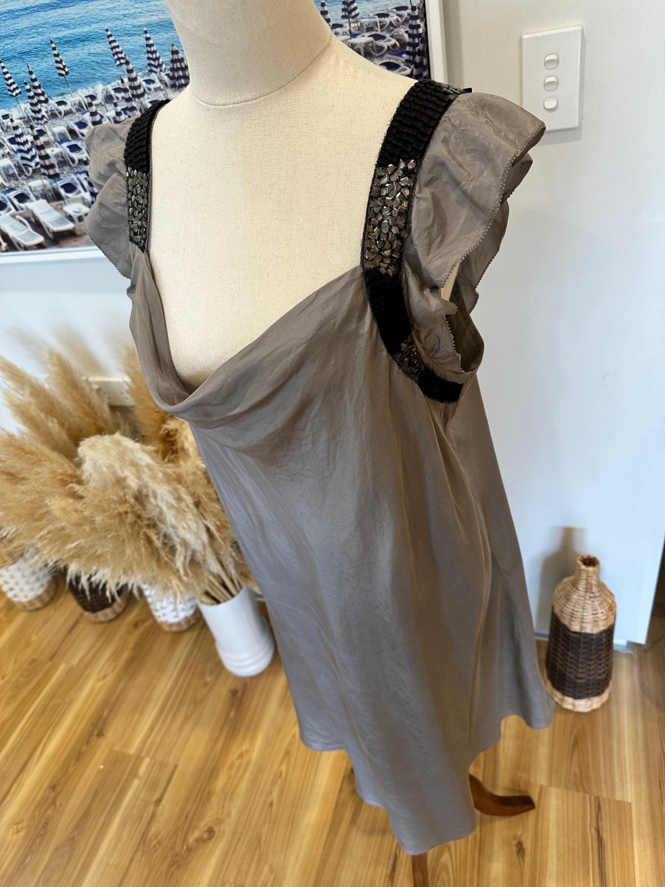 Hugo Boss (Orange Label) 100% Silk Grey Dress - Size Medium