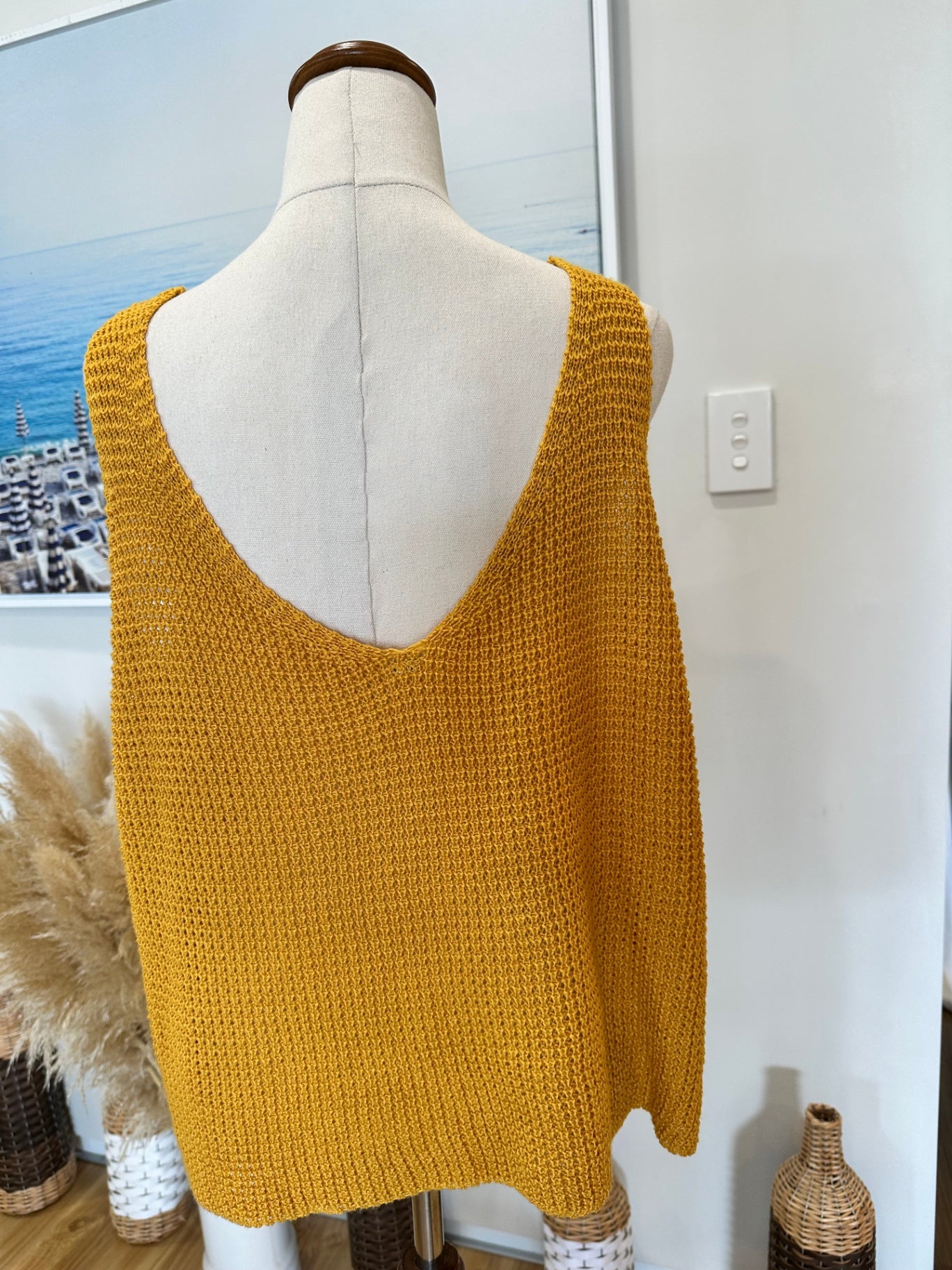 Crochet Inspired Singlet Top - Large / Extra Large - Mustard Yellow