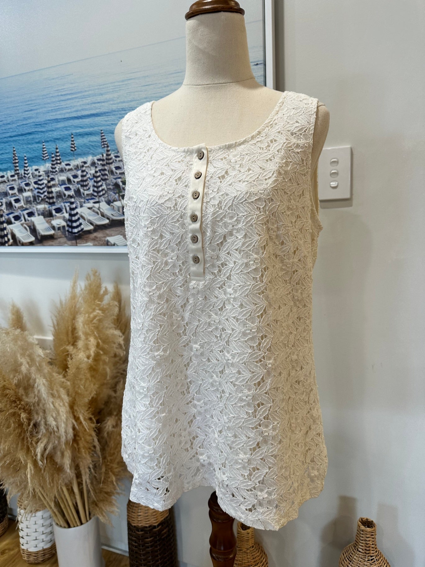 Rockmans - Lace Singlet Top - Medium - Cream/Off-white