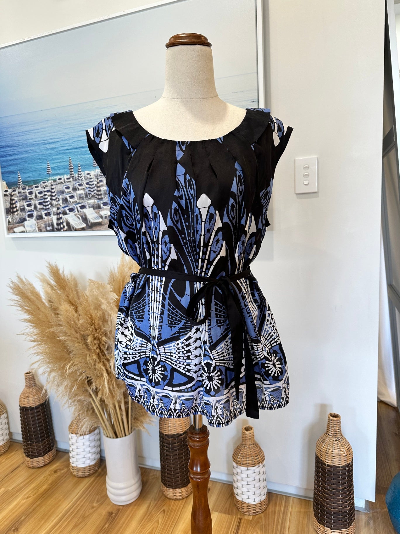 Rockmans Blouse - Size 14 - Black, Blue, White