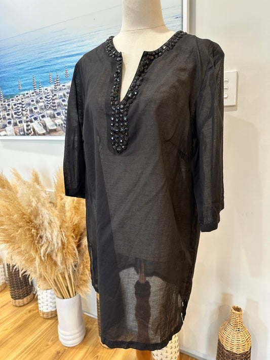 Rockmans - Kaftan Blouse - Size 14 - Black w Jewels