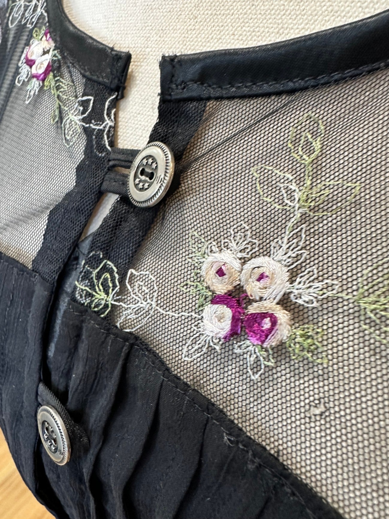 Dress - Small - Black with multicoloured floral embroidery