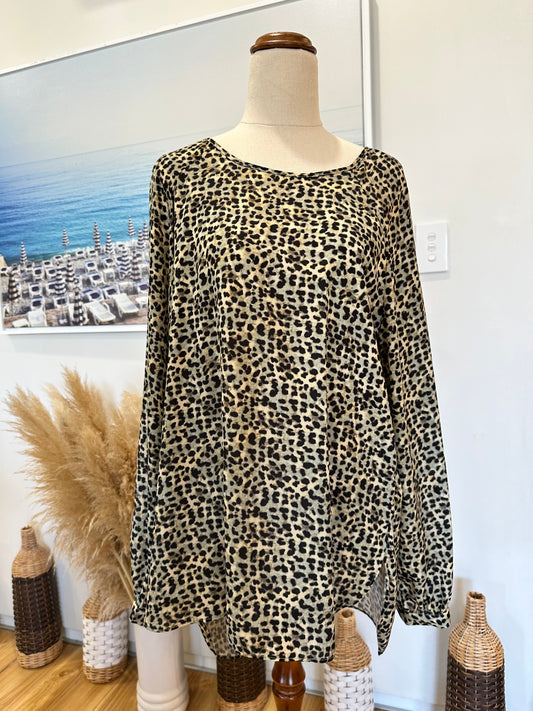 Whistle Blouse - Size 14 - Leopard print (beige and black)