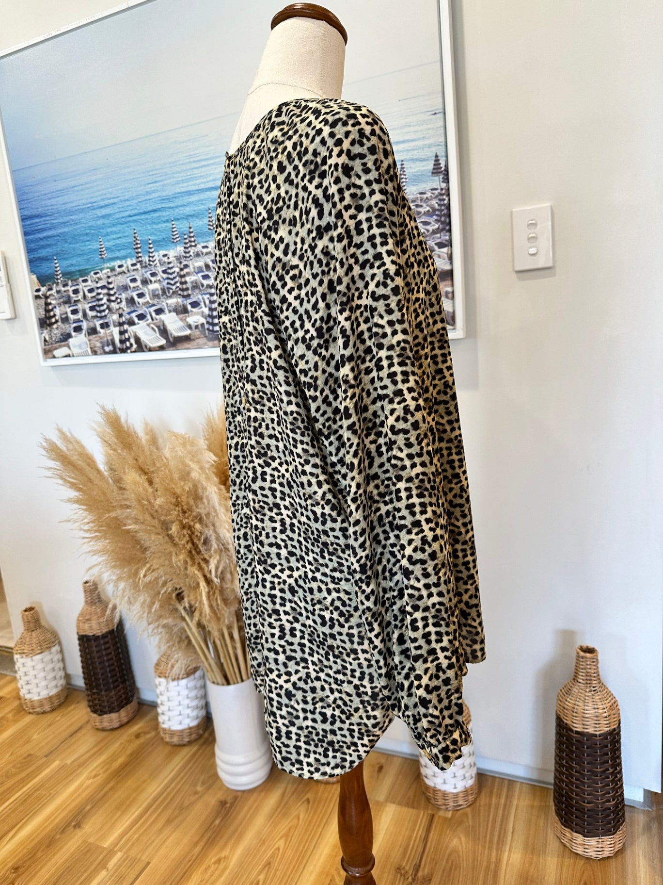 Whistle Blouse - Size 14 - Leopard print (beige and black)